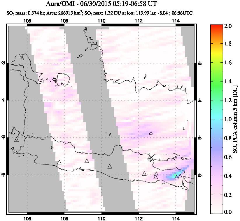 A sulfur dioxide image over Java, Indonesia on Jun 30, 2015.