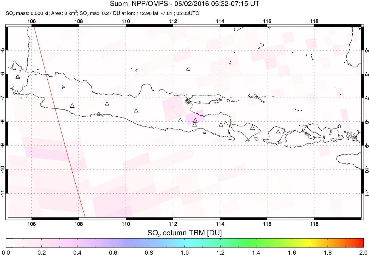 A sulfur dioxide image over Java, Indonesia on Jun 02, 2016.