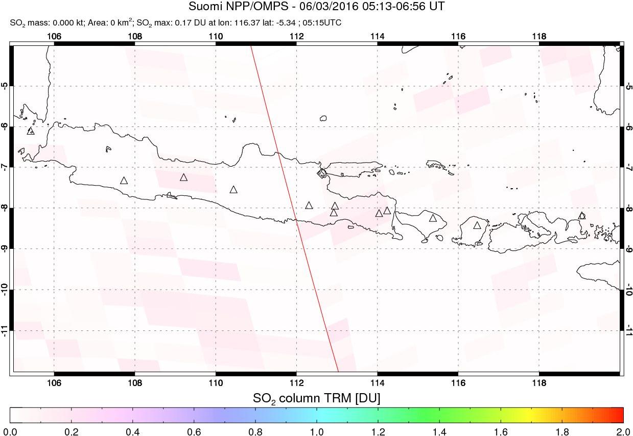 A sulfur dioxide image over Java, Indonesia on Jun 03, 2016.
