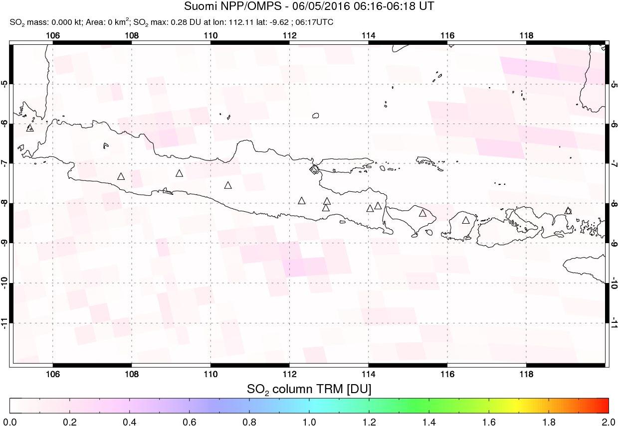 A sulfur dioxide image over Java, Indonesia on Jun 05, 2016.