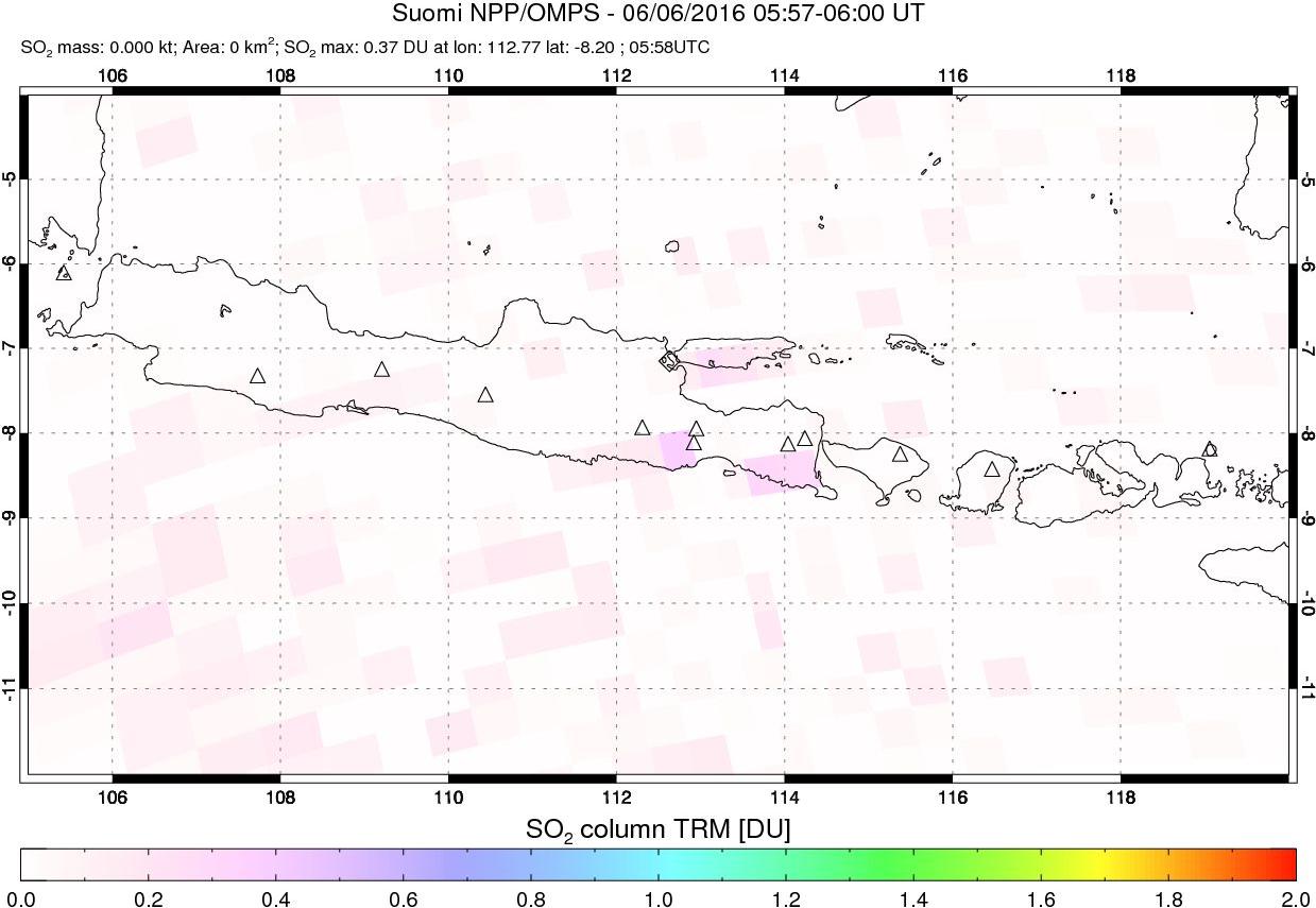 A sulfur dioxide image over Java, Indonesia on Jun 06, 2016.