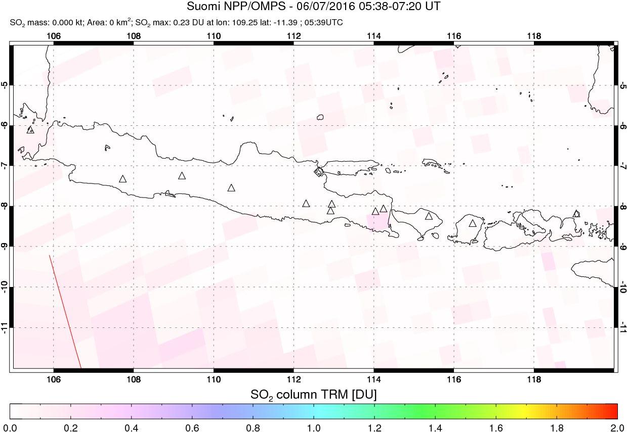 A sulfur dioxide image over Java, Indonesia on Jun 07, 2016.