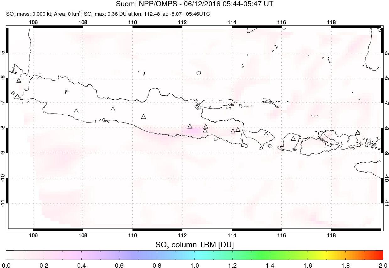 A sulfur dioxide image over Java, Indonesia on Jun 12, 2016.