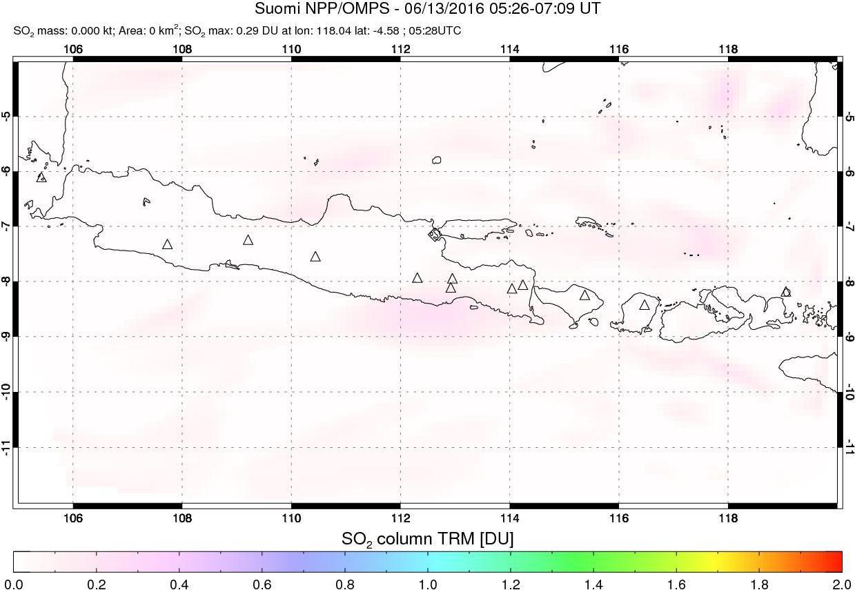 A sulfur dioxide image over Java, Indonesia on Jun 13, 2016.