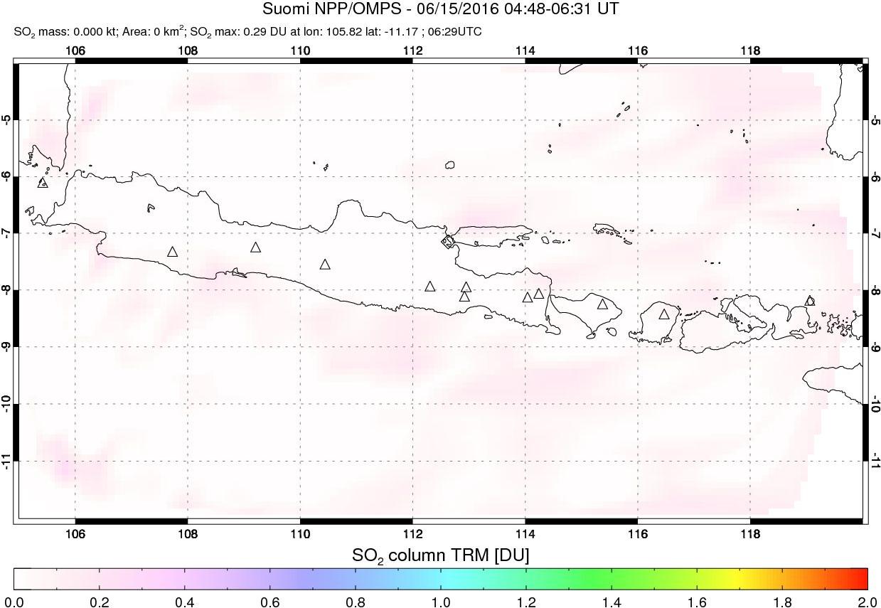 A sulfur dioxide image over Java, Indonesia on Jun 15, 2016.