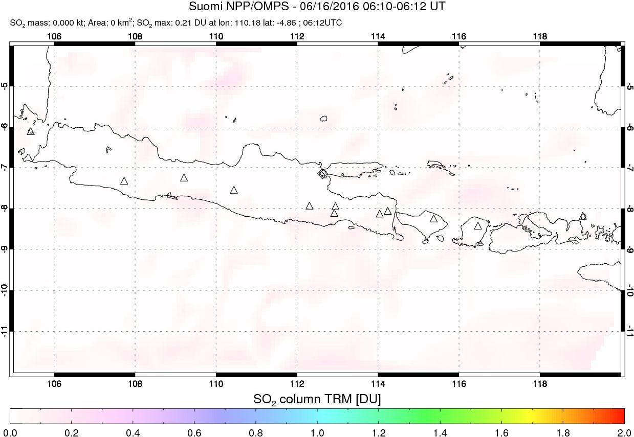 A sulfur dioxide image over Java, Indonesia on Jun 16, 2016.