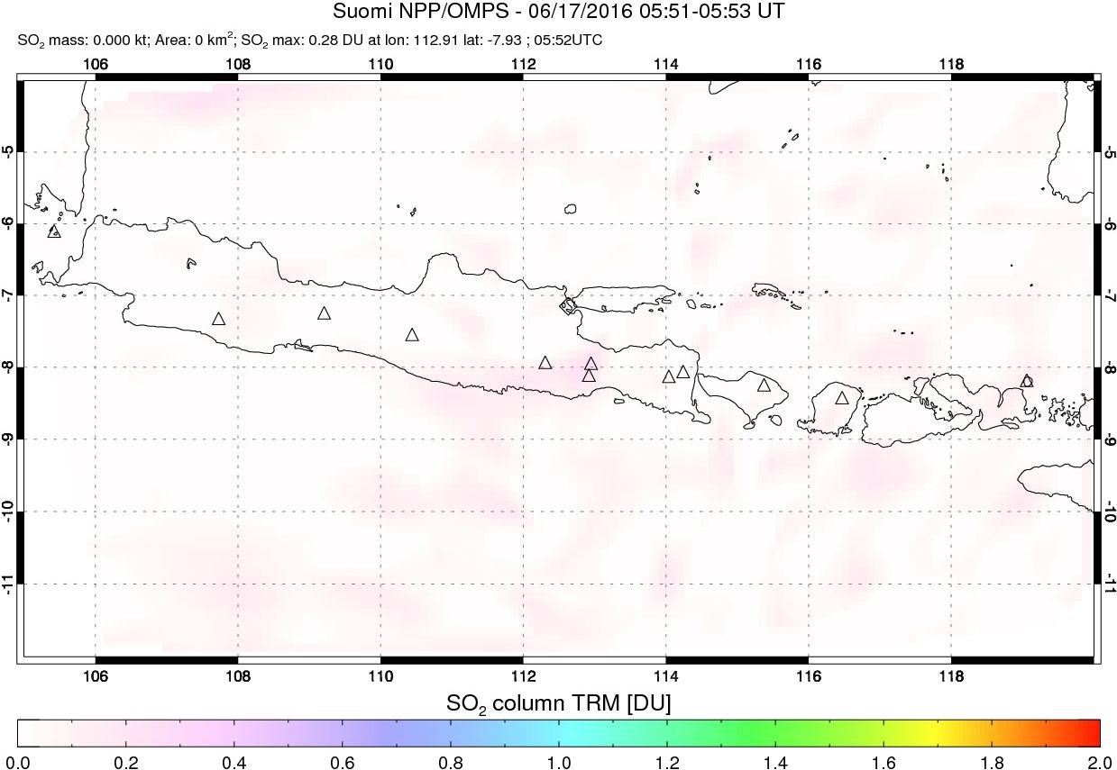 A sulfur dioxide image over Java, Indonesia on Jun 17, 2016.