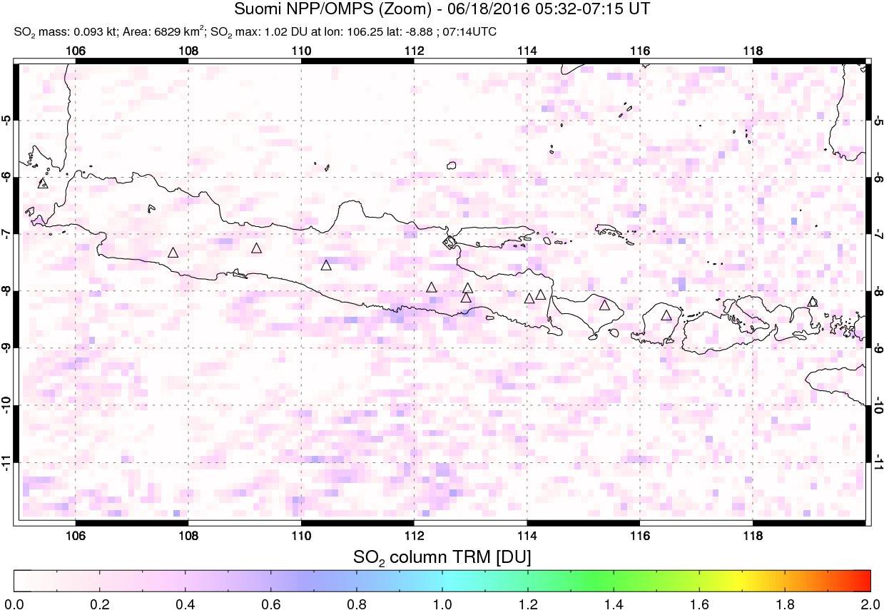 A sulfur dioxide image over Java, Indonesia on Jun 18, 2016.