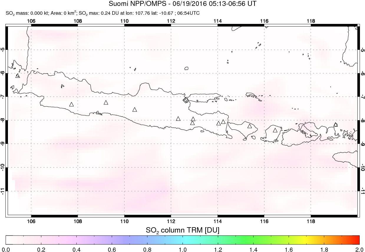 A sulfur dioxide image over Java, Indonesia on Jun 19, 2016.