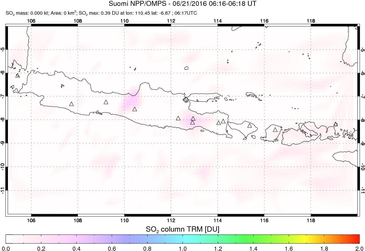 A sulfur dioxide image over Java, Indonesia on Jun 21, 2016.