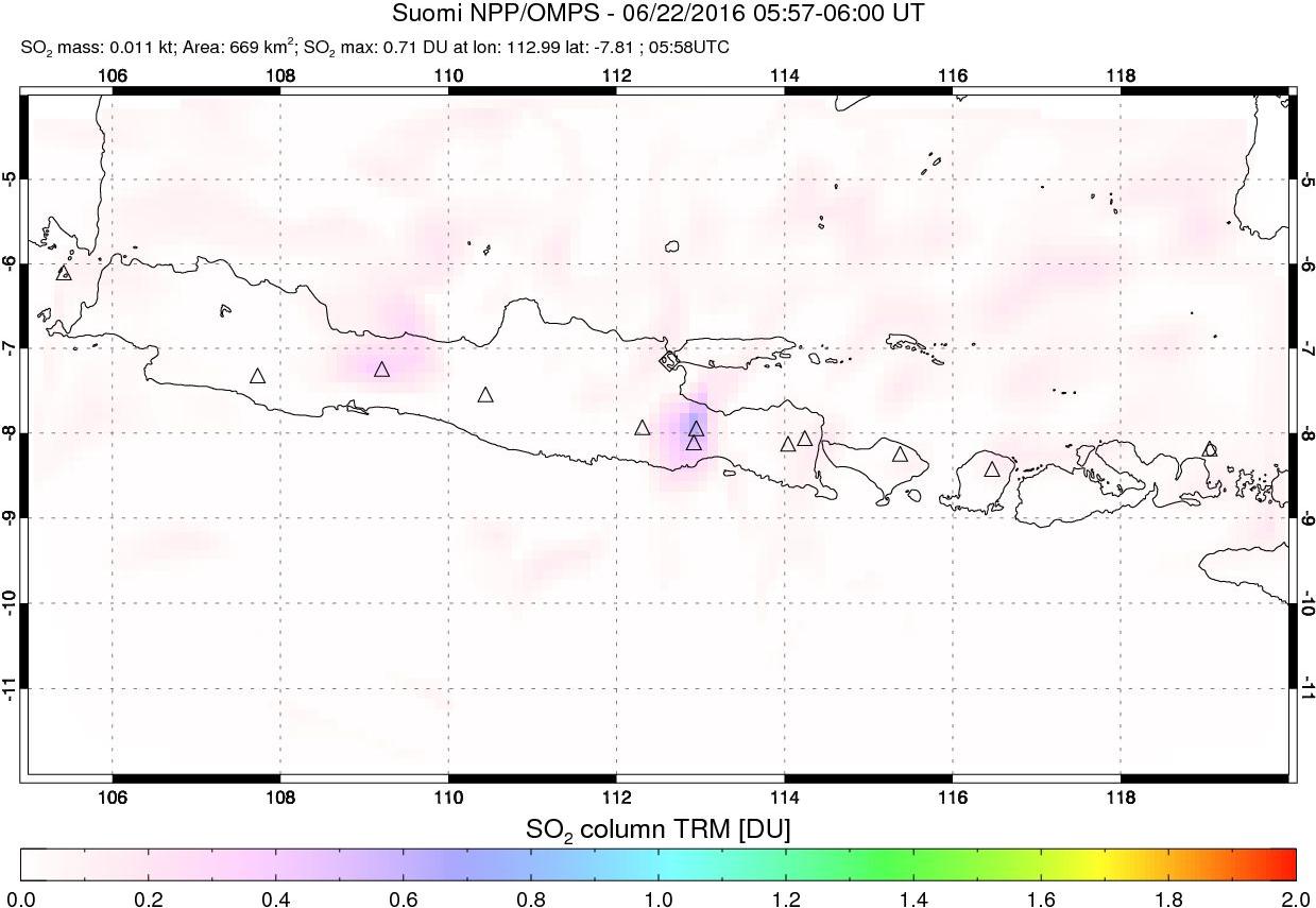 A sulfur dioxide image over Java, Indonesia on Jun 22, 2016.