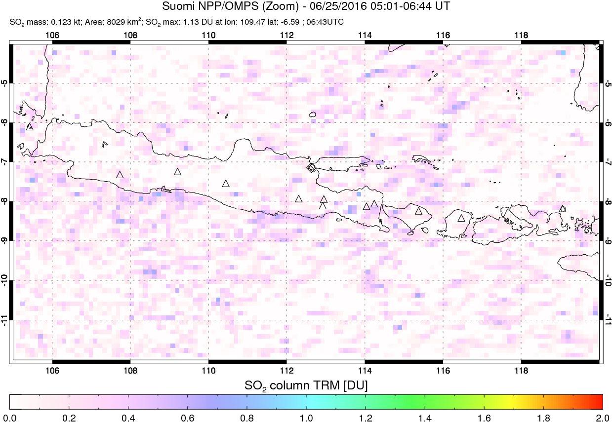 A sulfur dioxide image over Java, Indonesia on Jun 25, 2016.