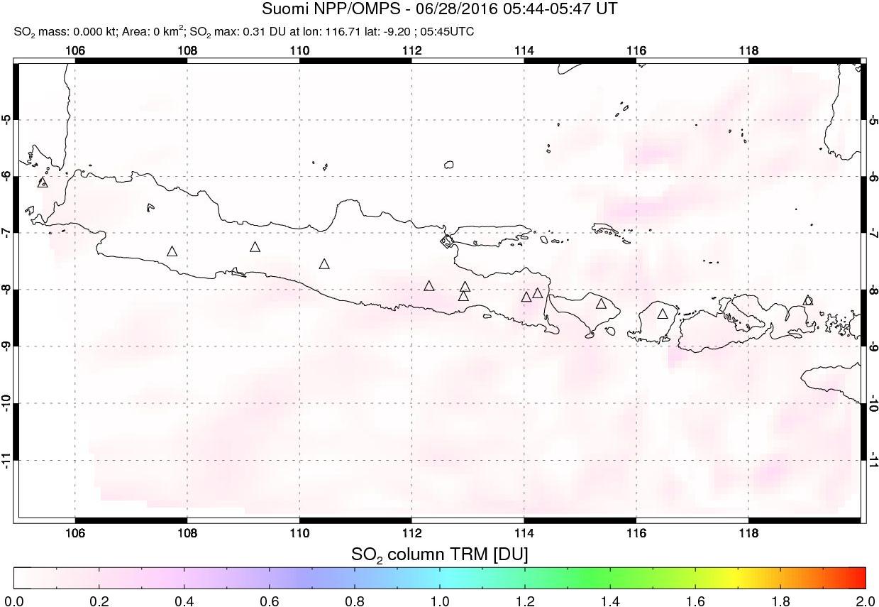 A sulfur dioxide image over Java, Indonesia on Jun 28, 2016.