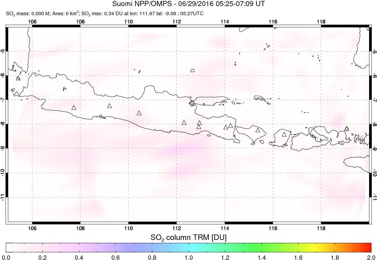 A sulfur dioxide image over Java, Indonesia on Jun 29, 2016.