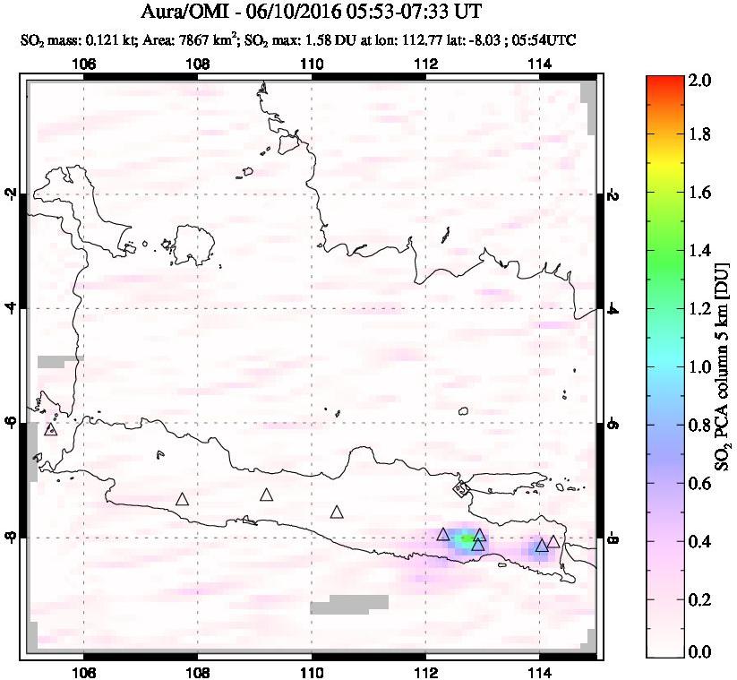 A sulfur dioxide image over Java, Indonesia on Jun 10, 2016.