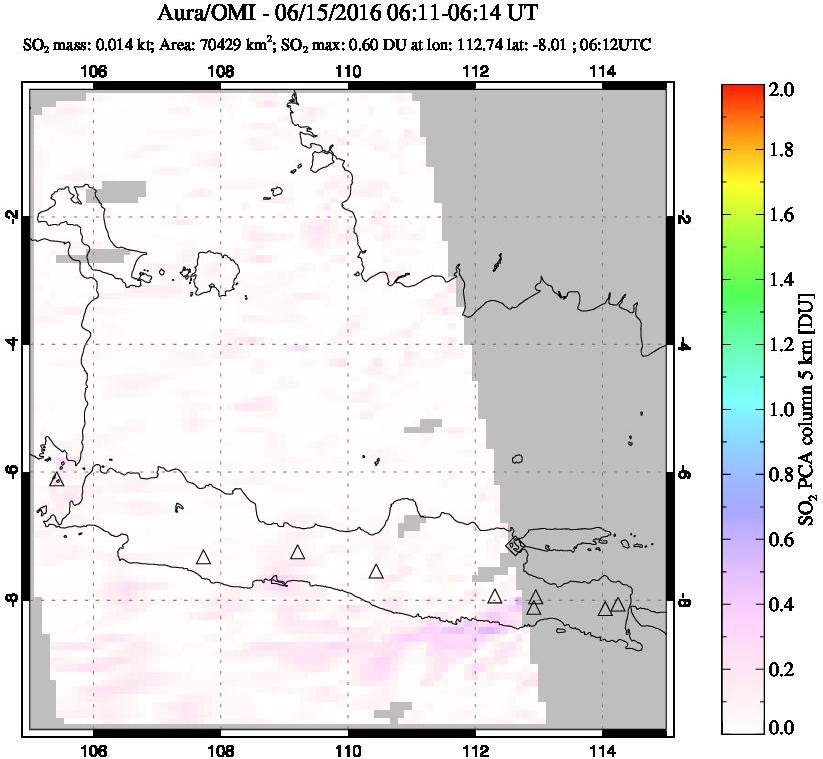 A sulfur dioxide image over Java, Indonesia on Jun 15, 2016.