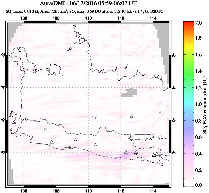 A sulfur dioxide image over Java, Indonesia on Jun 17, 2016.