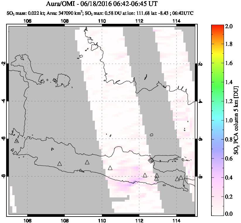 A sulfur dioxide image over Java, Indonesia on Jun 18, 2016.