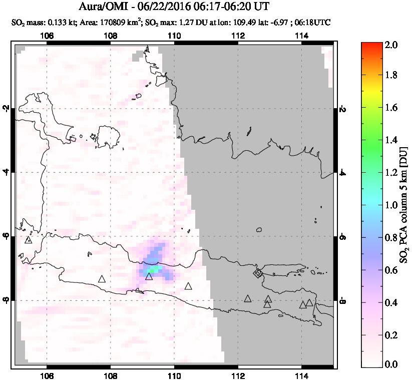 A sulfur dioxide image over Java, Indonesia on Jun 22, 2016.