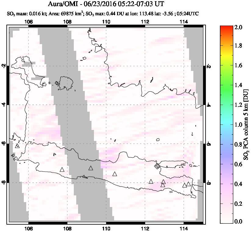 A sulfur dioxide image over Java, Indonesia on Jun 23, 2016.