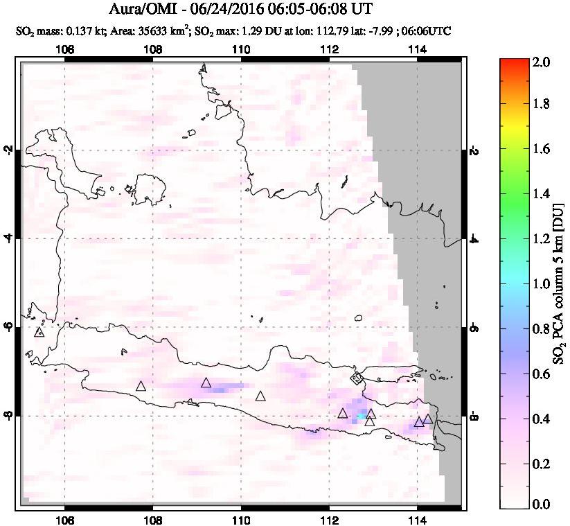 A sulfur dioxide image over Java, Indonesia on Jun 24, 2016.