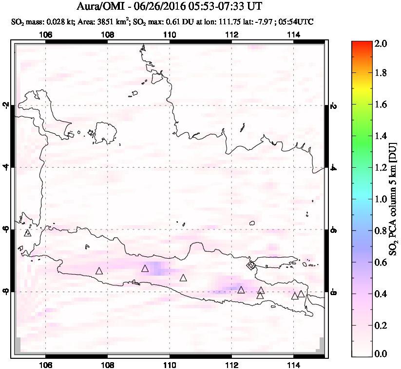 A sulfur dioxide image over Java, Indonesia on Jun 26, 2016.