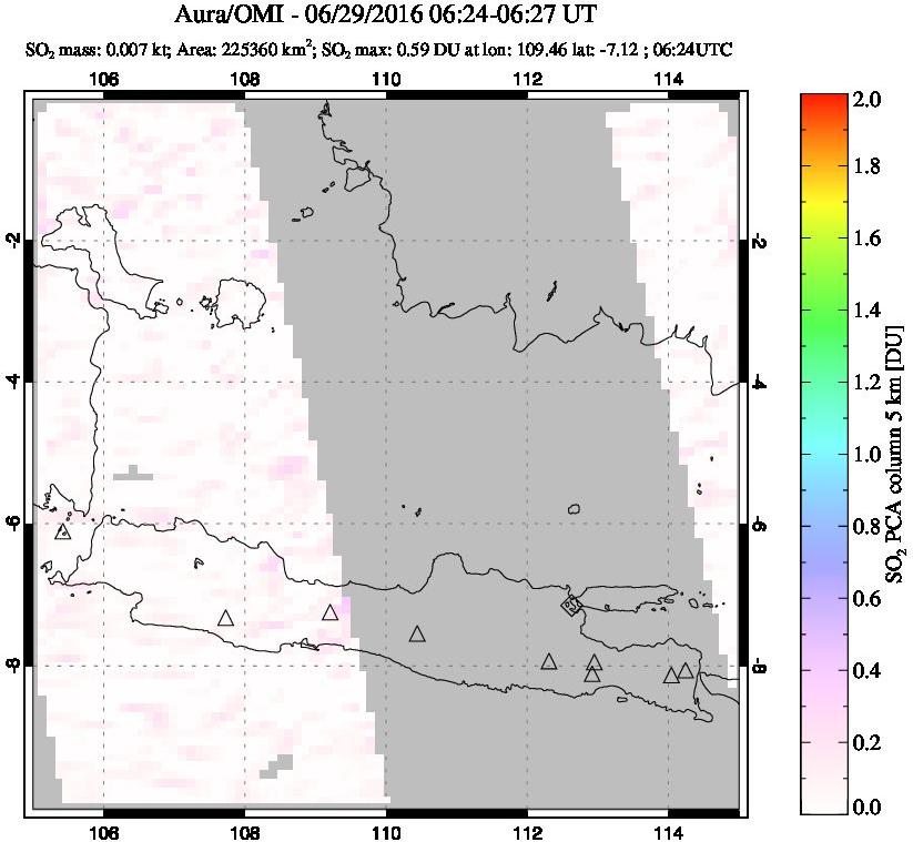A sulfur dioxide image over Java, Indonesia on Jun 29, 2016.
