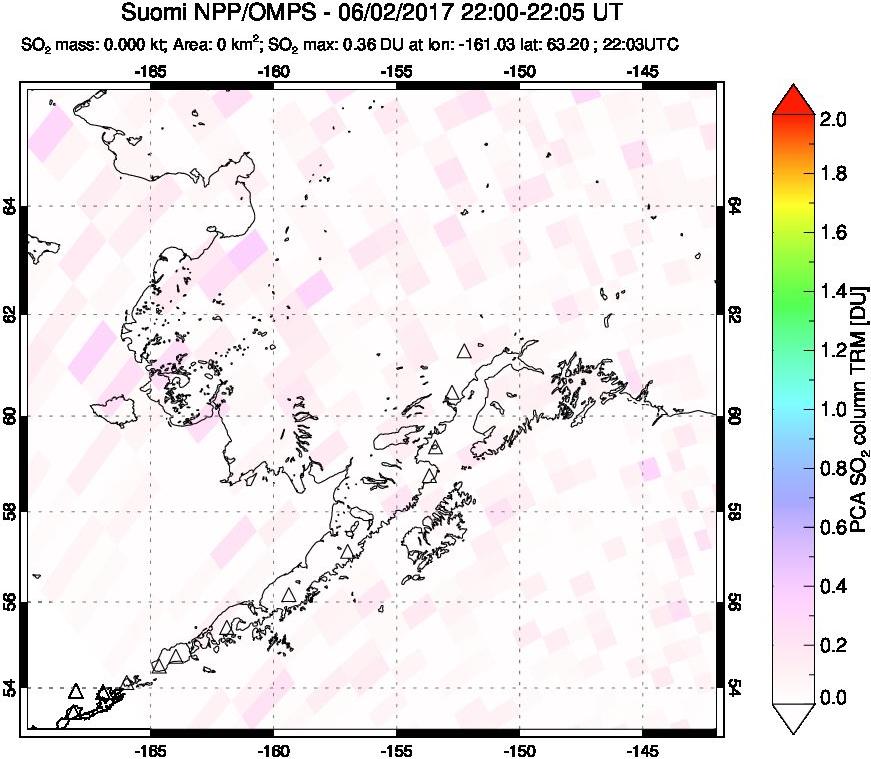 A sulfur dioxide image over Alaska, USA on Jun 02, 2017.