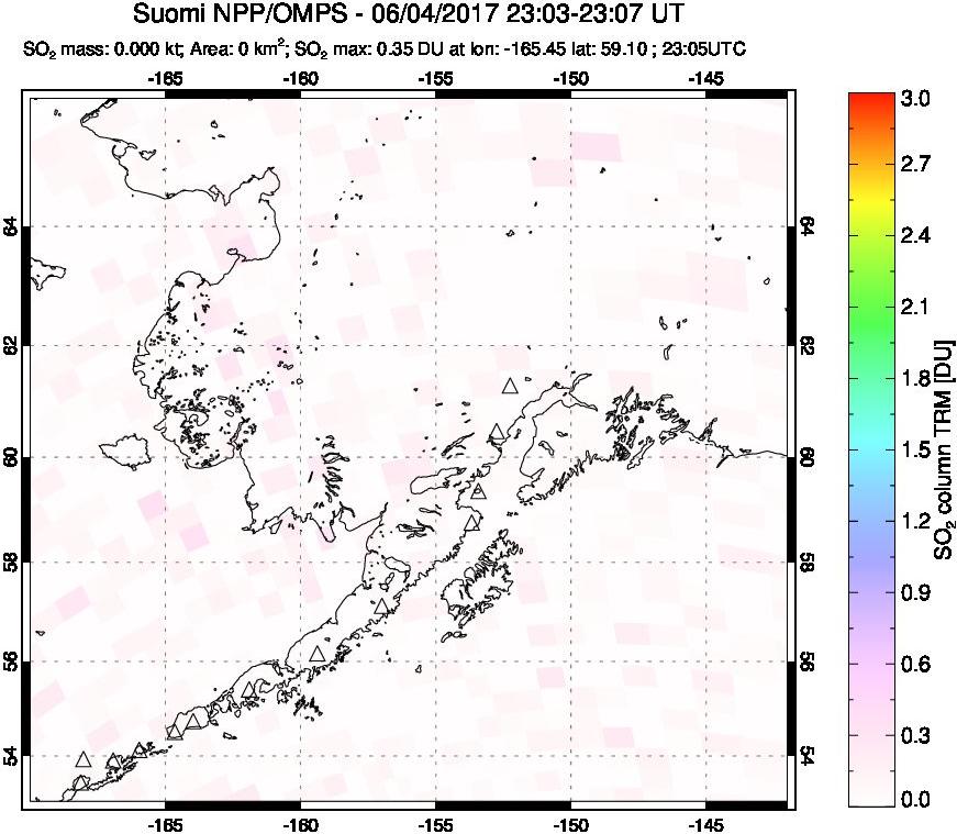 A sulfur dioxide image over Alaska, USA on Jun 04, 2017.