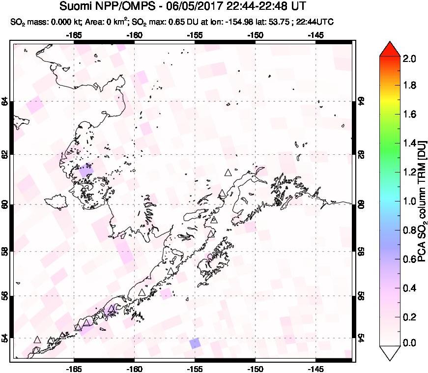 A sulfur dioxide image over Alaska, USA on Jun 05, 2017.