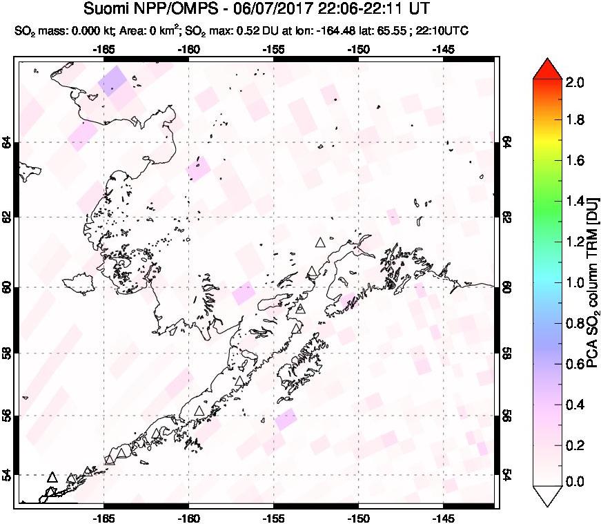 A sulfur dioxide image over Alaska, USA on Jun 07, 2017.
