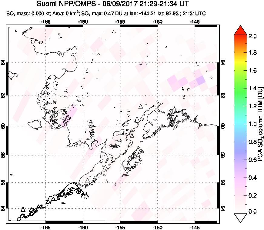 A sulfur dioxide image over Alaska, USA on Jun 09, 2017.