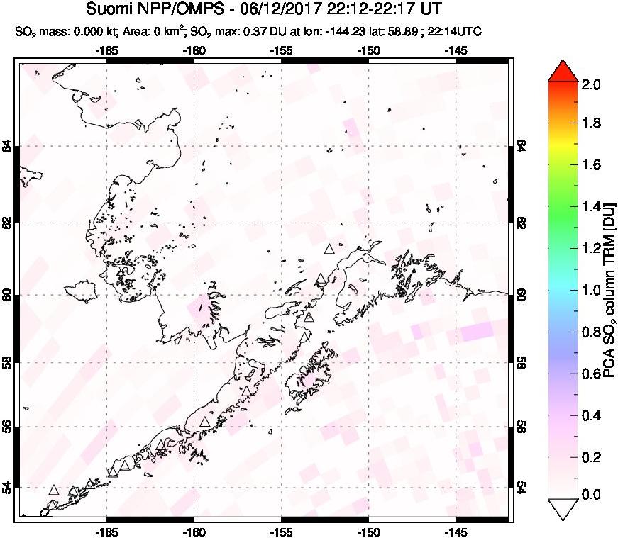 A sulfur dioxide image over Alaska, USA on Jun 12, 2017.