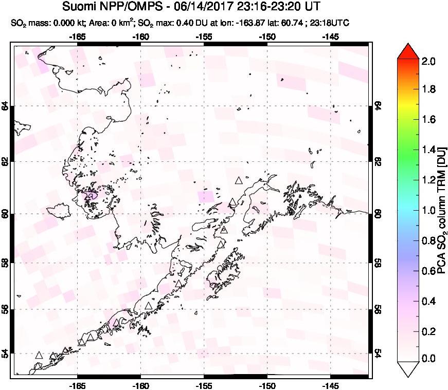 A sulfur dioxide image over Alaska, USA on Jun 14, 2017.