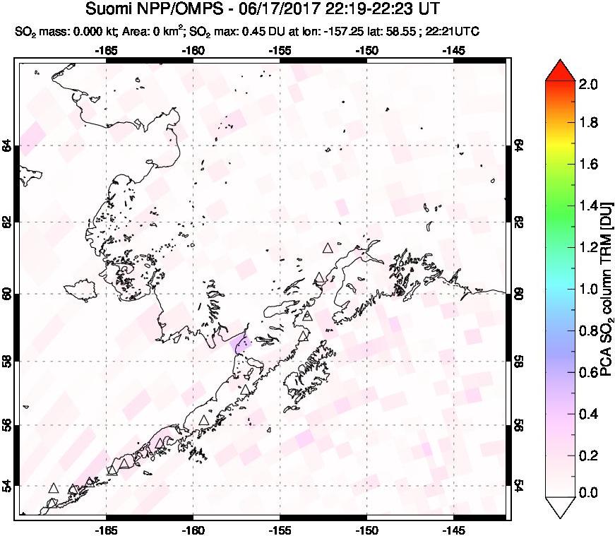 A sulfur dioxide image over Alaska, USA on Jun 17, 2017.