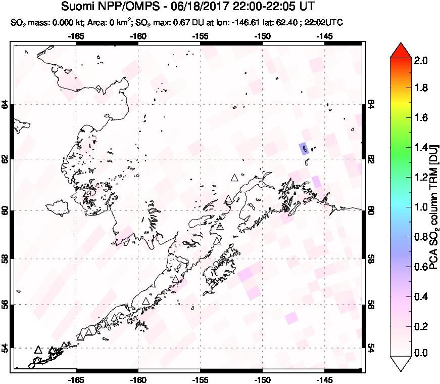 A sulfur dioxide image over Alaska, USA on Jun 18, 2017.