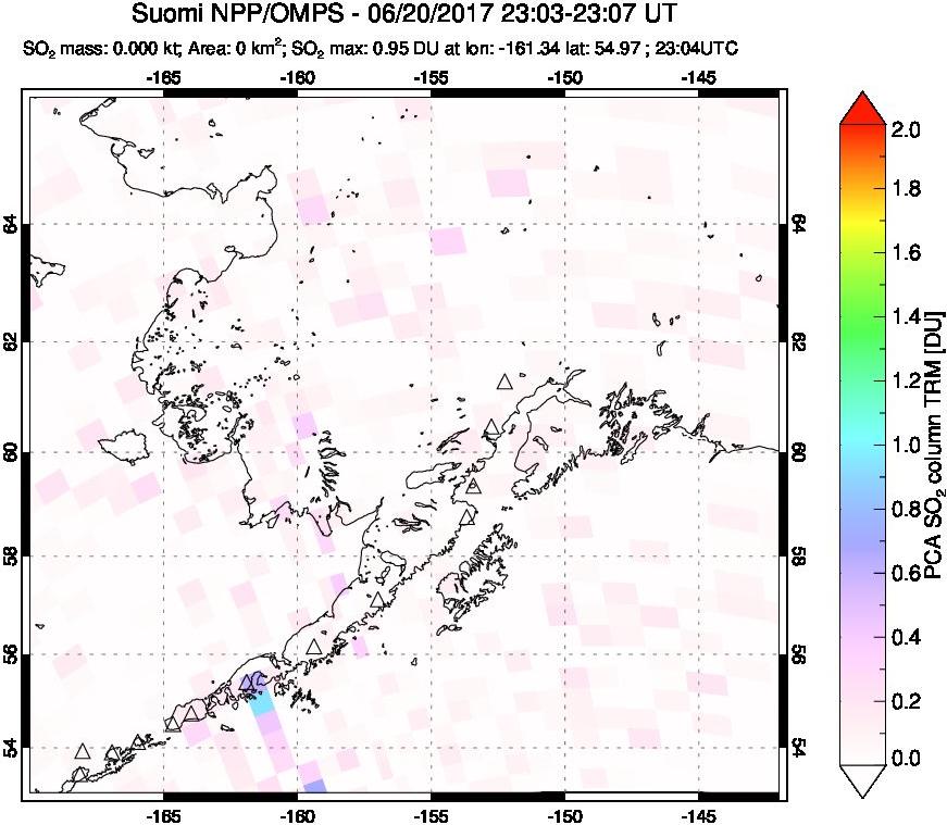 A sulfur dioxide image over Alaska, USA on Jun 20, 2017.