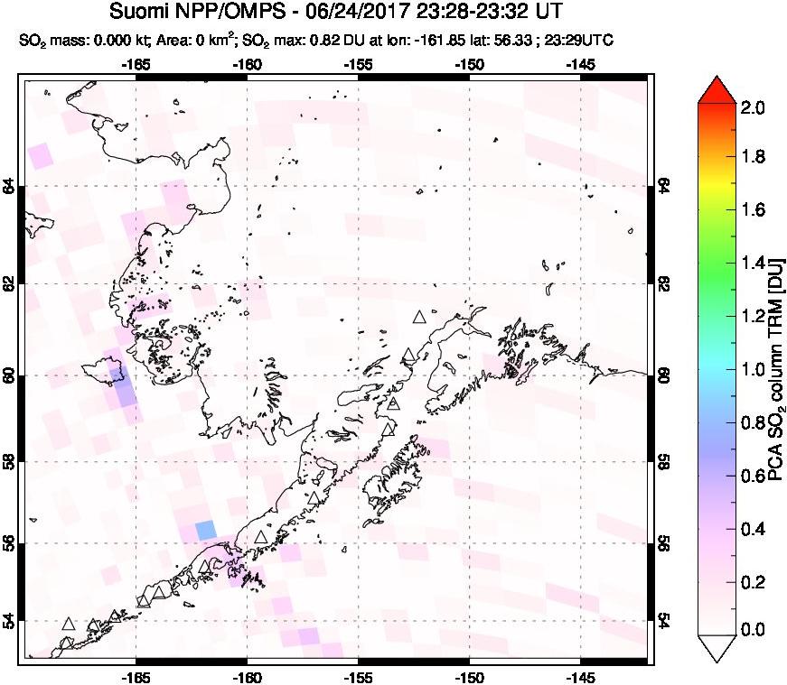 A sulfur dioxide image over Alaska, USA on Jun 24, 2017.