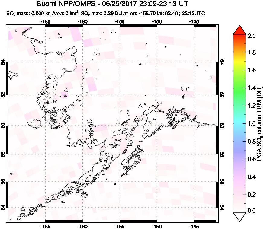A sulfur dioxide image over Alaska, USA on Jun 25, 2017.