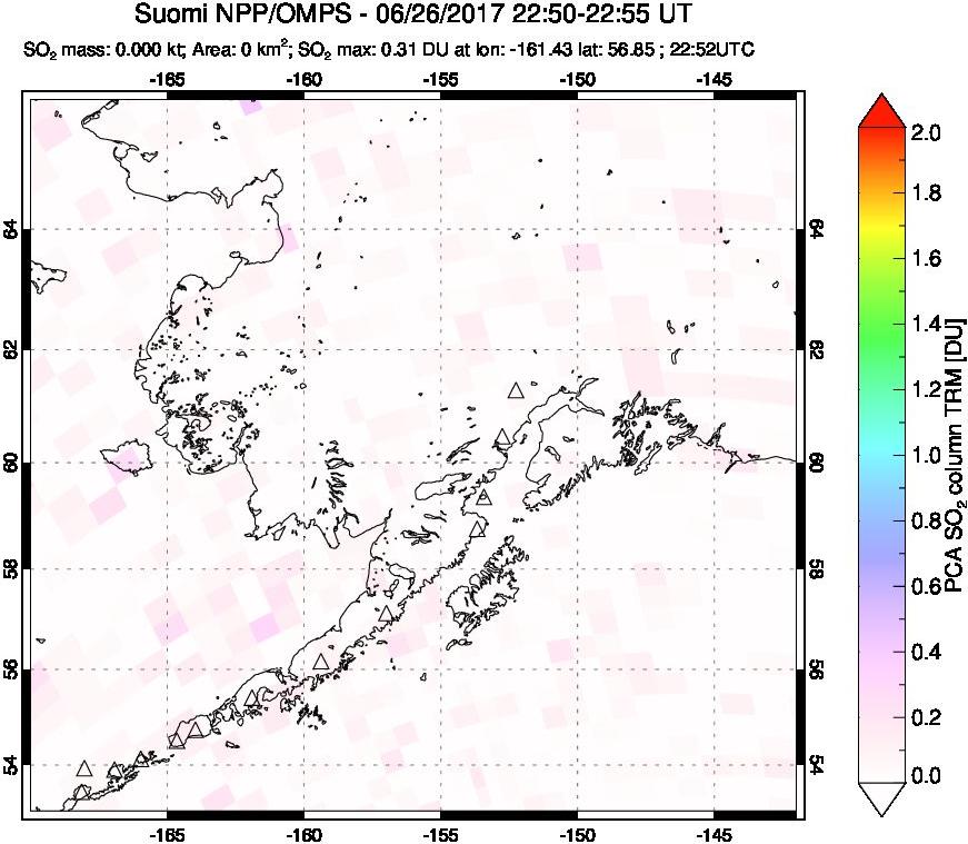A sulfur dioxide image over Alaska, USA on Jun 26, 2017.