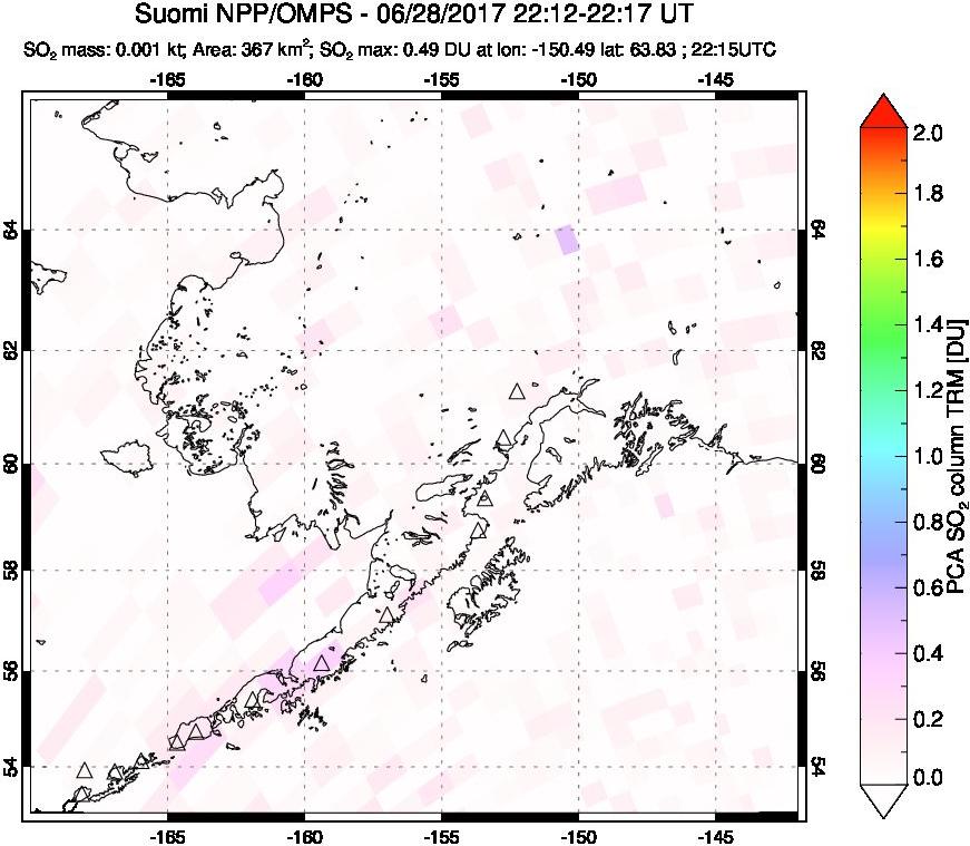 A sulfur dioxide image over Alaska, USA on Jun 28, 2017.