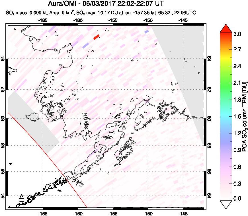A sulfur dioxide image over Alaska, USA on Jun 03, 2017.
