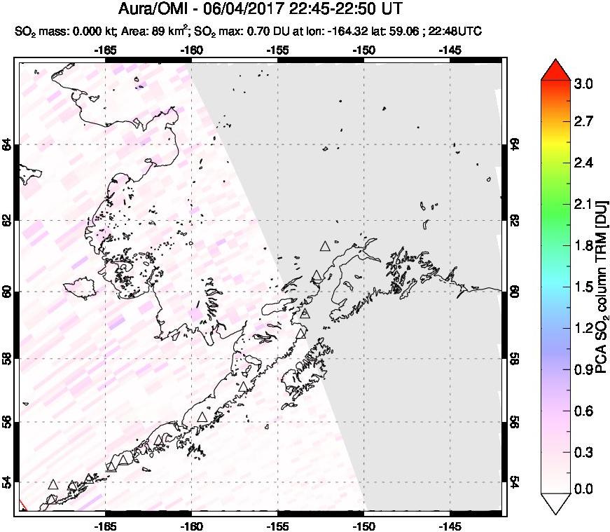 A sulfur dioxide image over Alaska, USA on Jun 04, 2017.