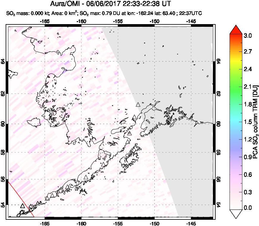 A sulfur dioxide image over Alaska, USA on Jun 06, 2017.