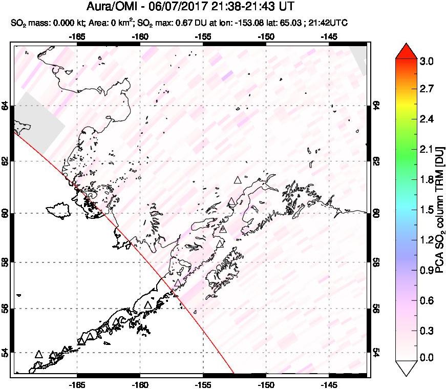 A sulfur dioxide image over Alaska, USA on Jun 07, 2017.