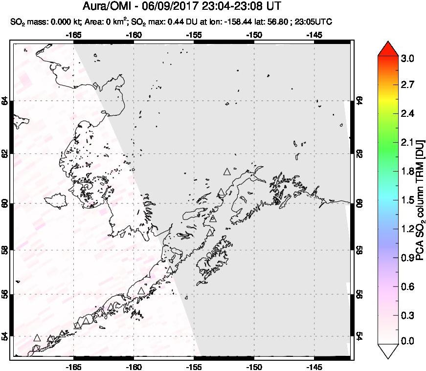 A sulfur dioxide image over Alaska, USA on Jun 09, 2017.