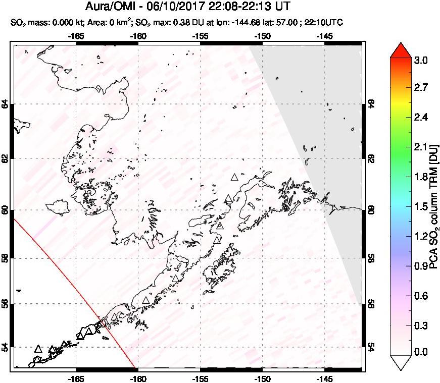 A sulfur dioxide image over Alaska, USA on Jun 10, 2017.