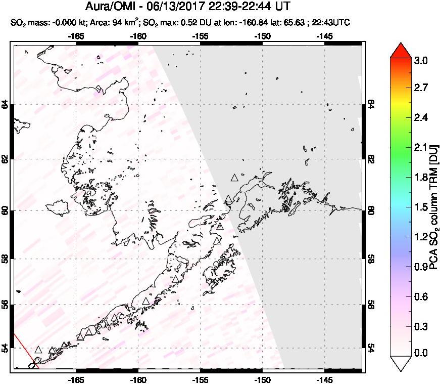 A sulfur dioxide image over Alaska, USA on Jun 13, 2017.