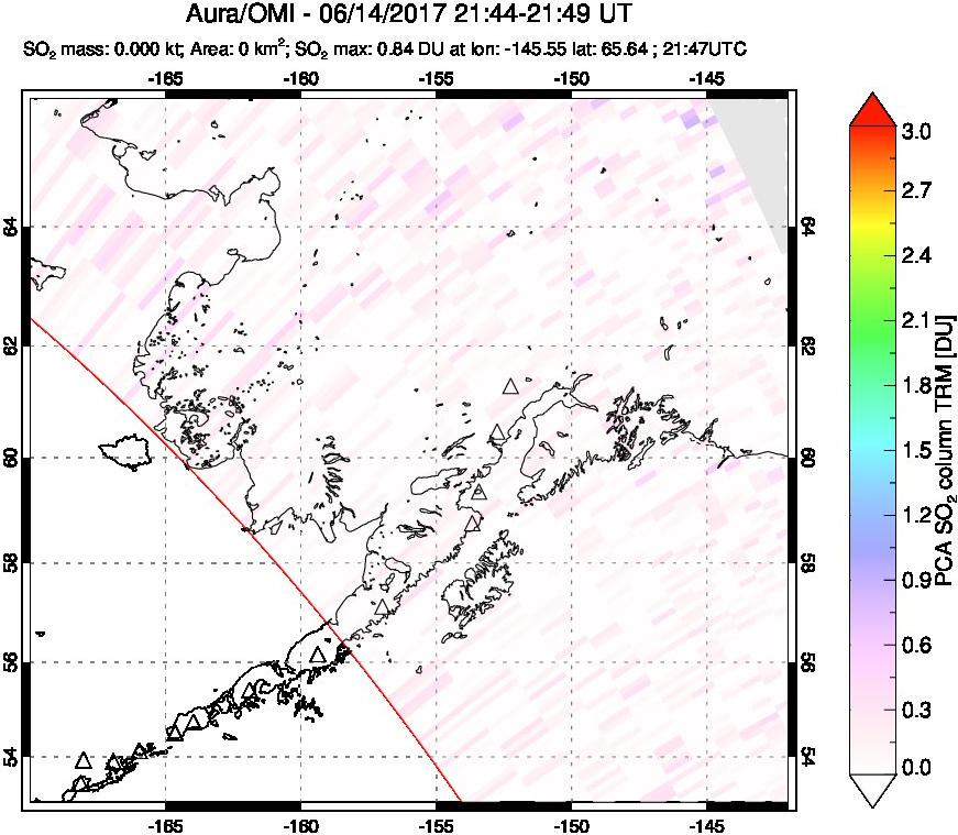 A sulfur dioxide image over Alaska, USA on Jun 14, 2017.