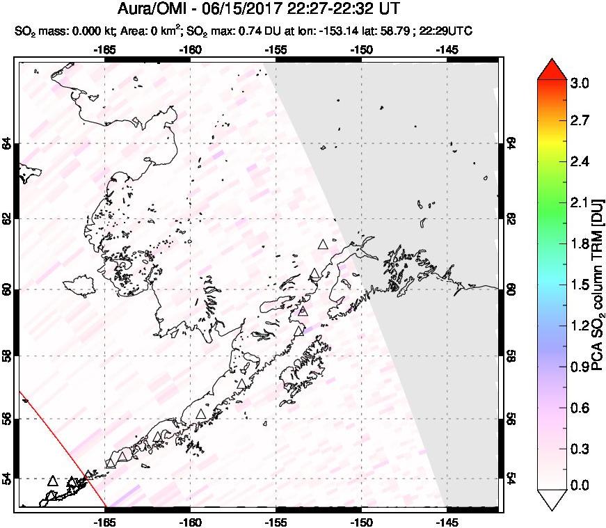 A sulfur dioxide image over Alaska, USA on Jun 15, 2017.